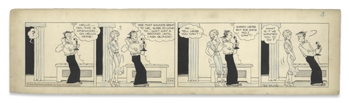 Chic Young Hand-Drawn Blondie Comic Strip From 1934 Titled On General Principles -- Blondie Quashes Dagwoods Fun
